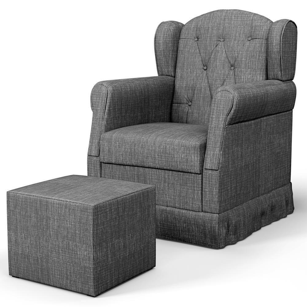 Poltrona De Amamentação Balanço E Puff Lucy P04 Linho Cinza Escuro - Mpozenato - 7