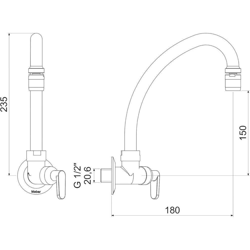 Torneira Para Cozinha Parede Bica Móvel Bj Uni Meber - 2
