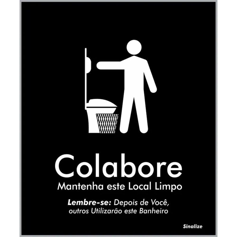 Placa De Poliestireno Store Black 15x18cm Colabore, Mantenha Este Local Limpo Para Banheiro - Blk05 - Sinalize - 1