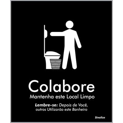 Placa De Poliestireno Store Black 15x18cm Colabore, Mantenha Este Local Limpo Para Banheiro - Blk05 - Sinalize