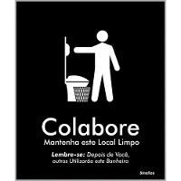 Placa De Poliestireno Store Black 15x18cm Colabore, Mantenha Este Local Limpo Para Banheiro - Blk05 - Sinalize - 1