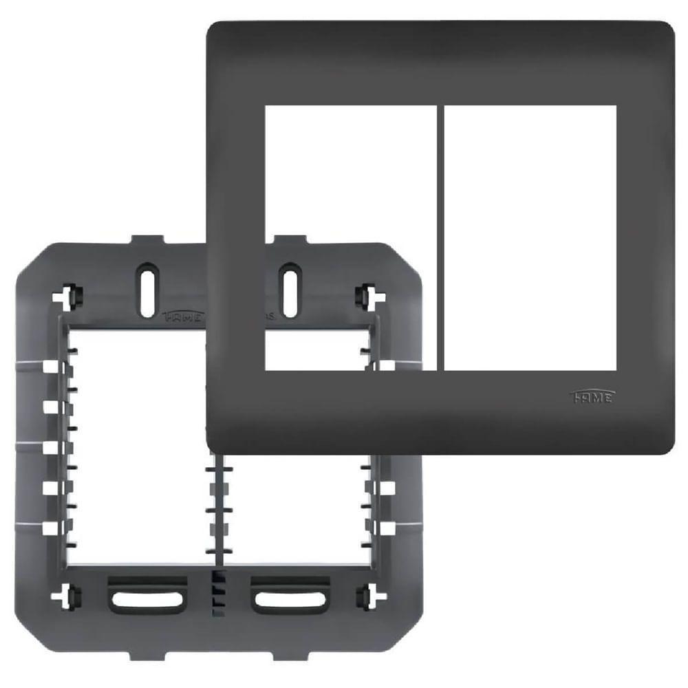 Placa 4x4 Com Suporte E 6 Módulos Habitat Black - 4080 - Fame - 1