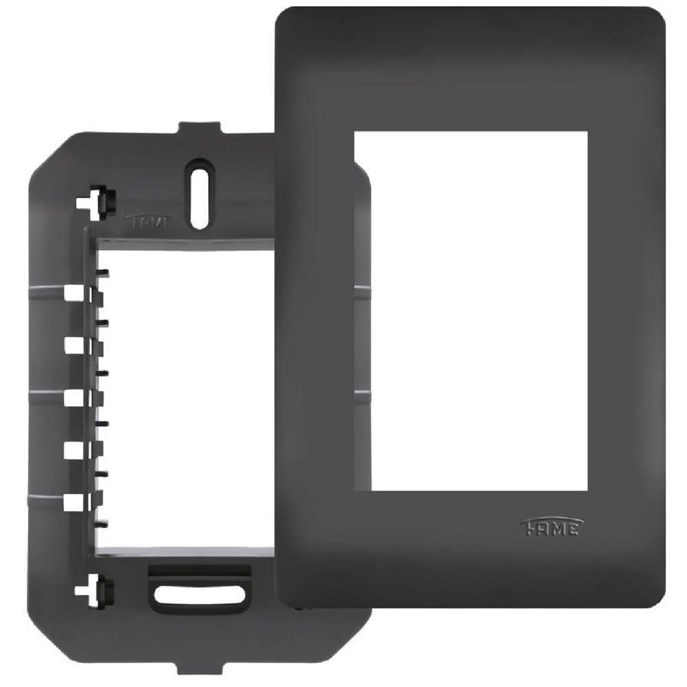 Placa 4x2 Com Suporte E 3 Módulos Habitat Black - 4075 - Fame - 1