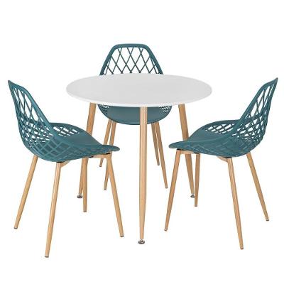 Mesa De Jantar Redonda 80Cm Branco + 3 Cadeiras Turquesa