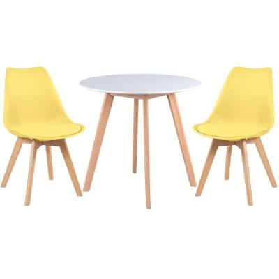 Mesa Redonda 80 Cm Branco + 2 Cadeiras Leda Amarelo Mesa Branco Com Cadeiras Amarelo