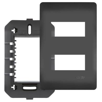 Placa 4x2 Com Suporte E 2 Módulos Distanciados Habitat Black - 4073 - Fame