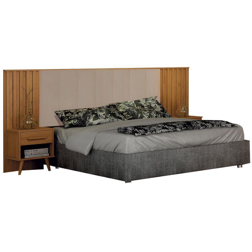 Cabeceira Casal Milano Cinamomo Veludo Palha Leifer Móveis - 1