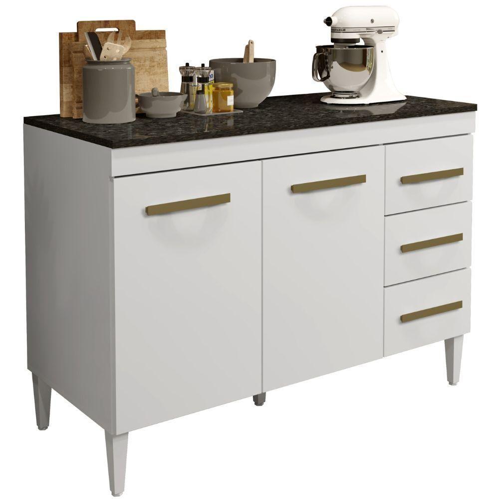 Balcão De Cozinha Virtus 2 Portas 3 Gavetas Branco Kaiki Móveis - 1