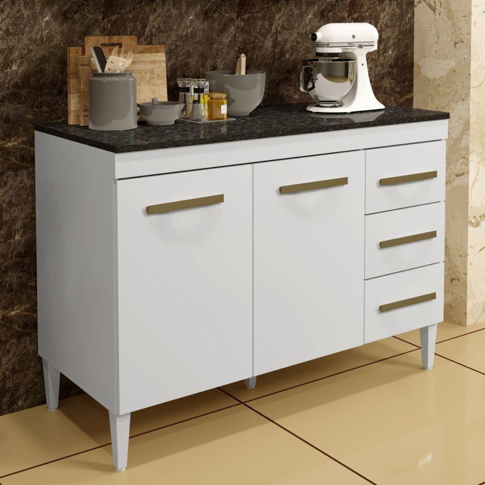 Balcão De Cozinha Virtus 2 Portas 3 Gavetas Branco Kaiki Móveis - 2