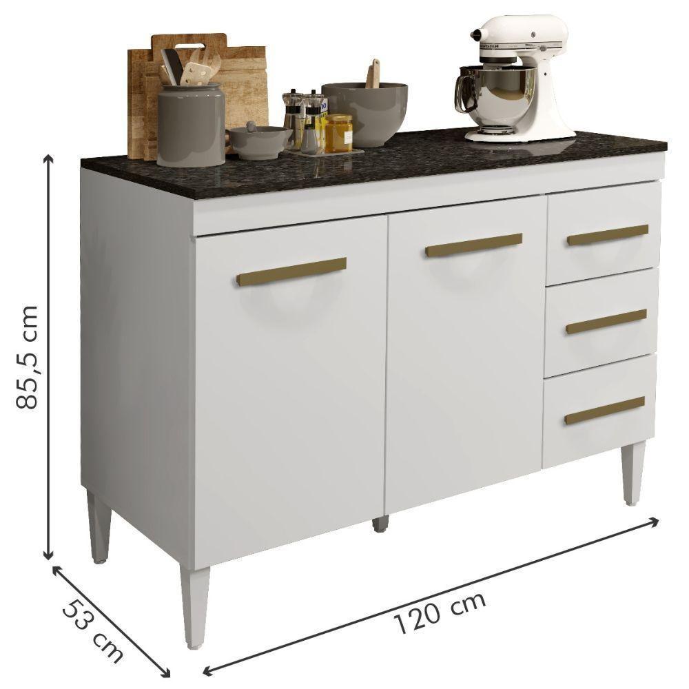 Balcão De Cozinha Virtus 2 Portas 3 Gavetas Branco Kaiki Móveis - 3