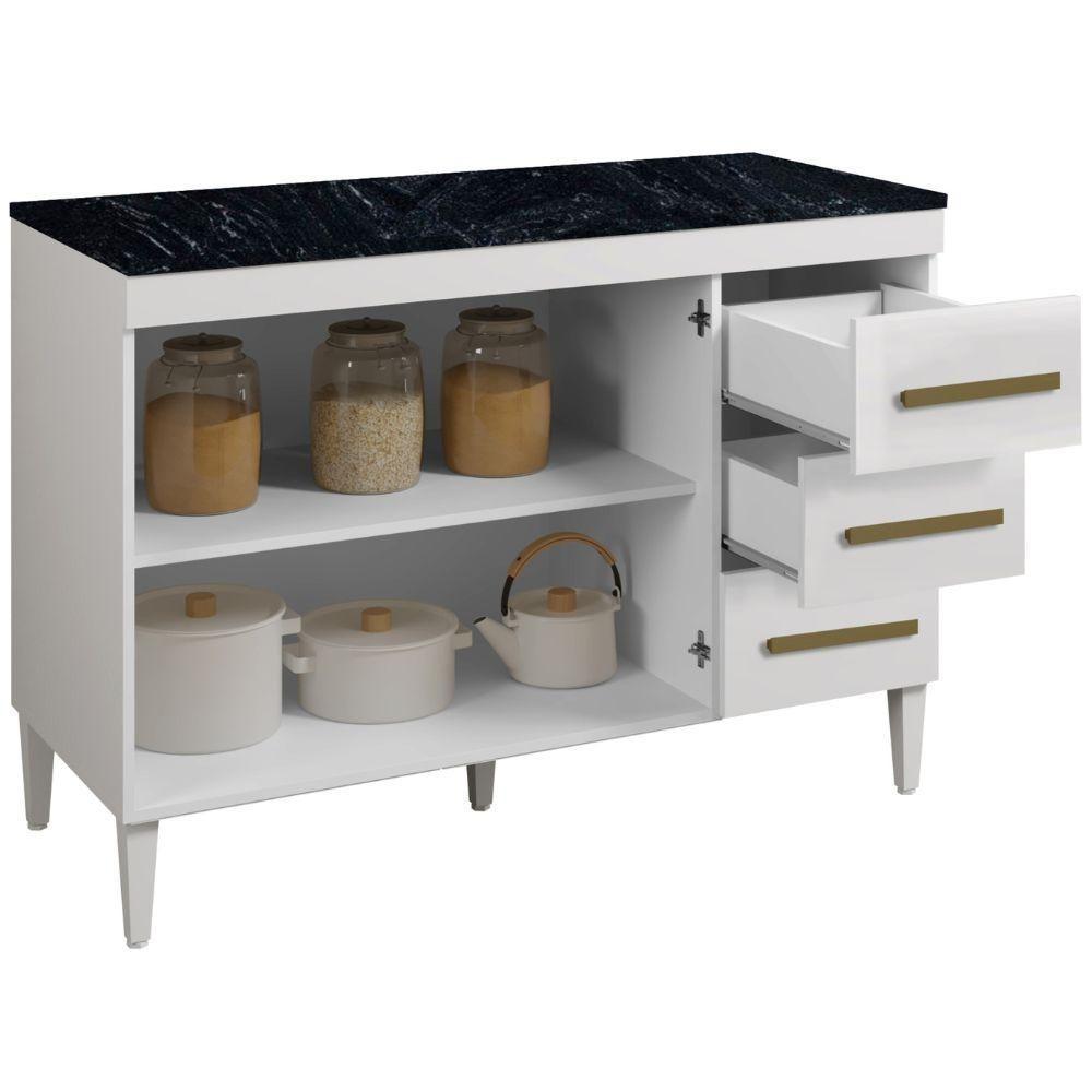 Balcão De Cozinha Virtus 2 Portas 3 Gavetas Branco Kaiki Móveis - 4