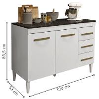 Balcão De Cozinha Virtus 2 Portas 3 Gavetas Branco Kaiki Móveis - 3