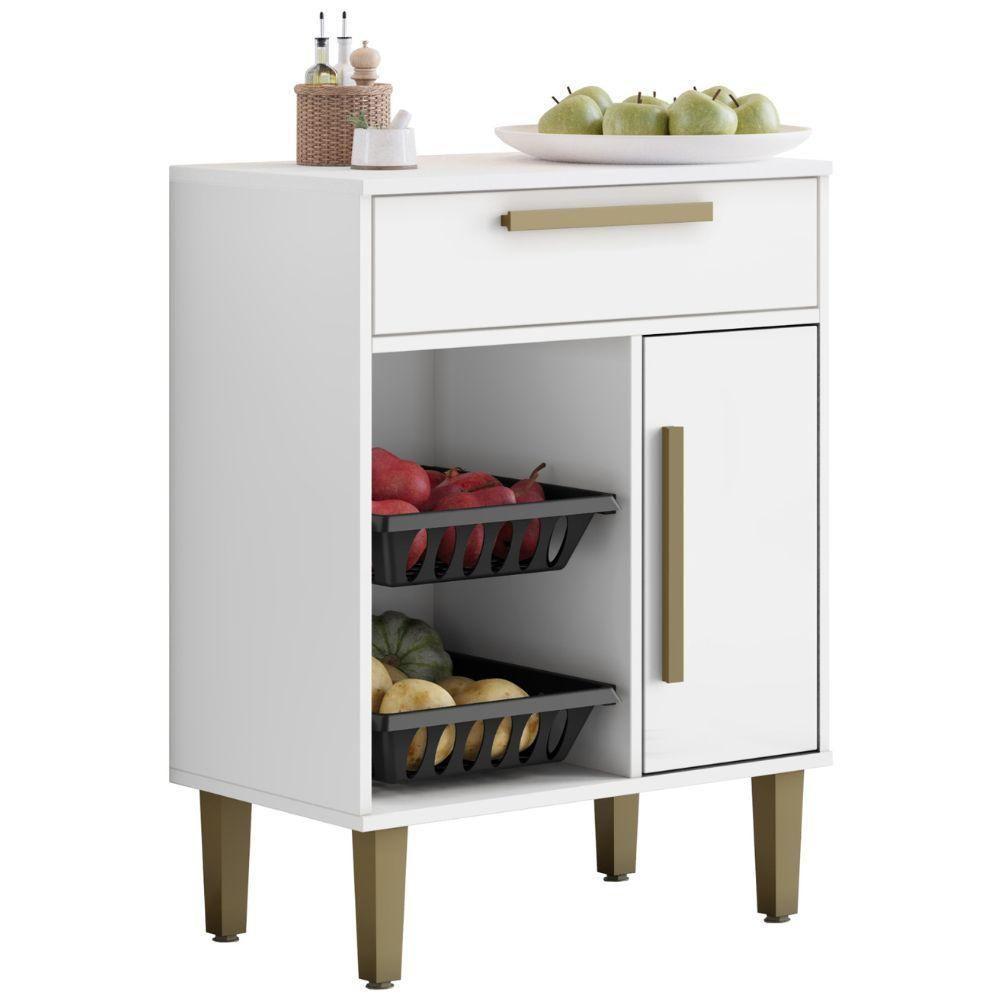 Balcão De Cozinha Com Fruteira Lorena 1 Porta 1 Gaveta Branco Kaiki Móveis - 1