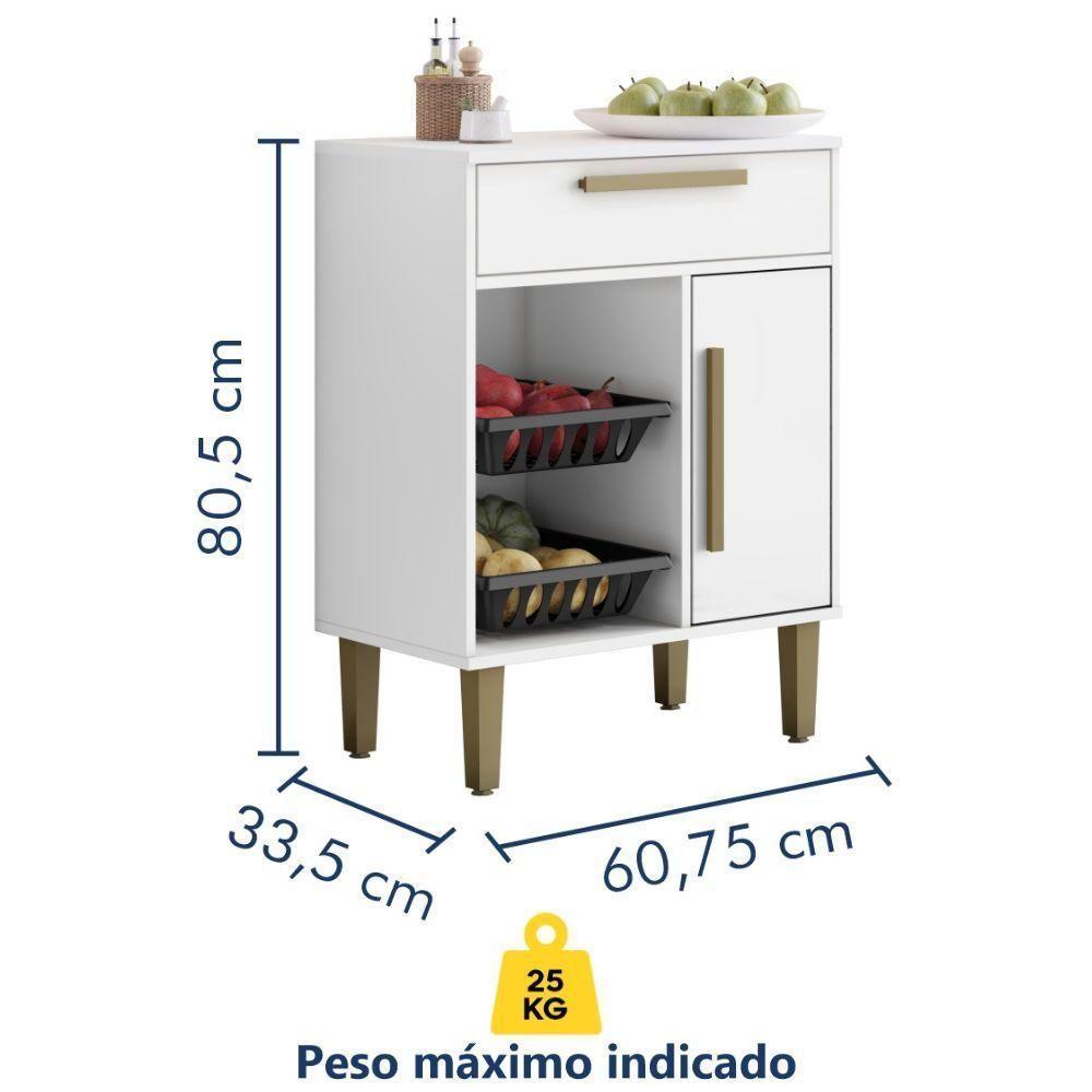 Balcão De Cozinha Com Fruteira Lorena 1 Porta 1 Gaveta Branco Kaiki Móveis - 3