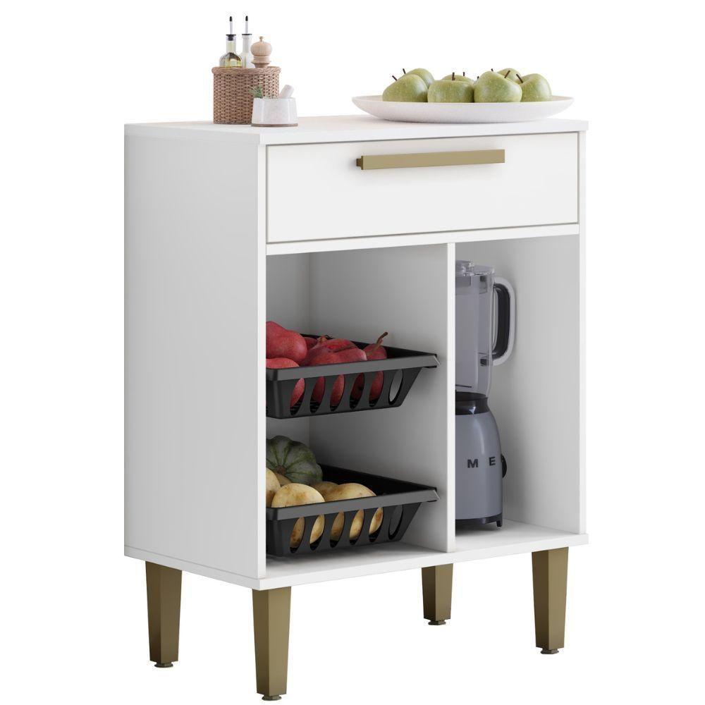 Balcão De Cozinha Com Fruteira Lorena 1 Porta 1 Gaveta Branco Kaiki Móveis - 4