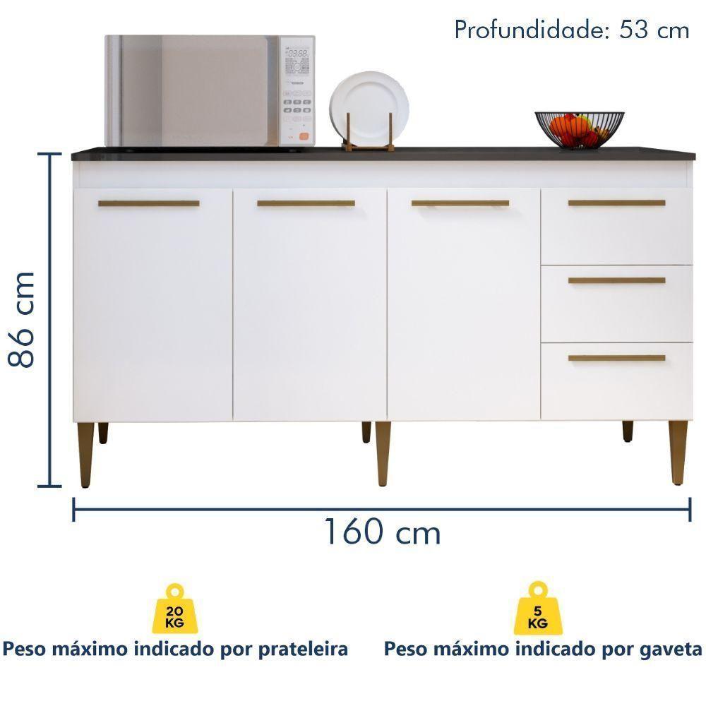 Balcão De Cozinha Atenas 3 Portas 3 Gavetas Branco Kaiki Móveis - 3