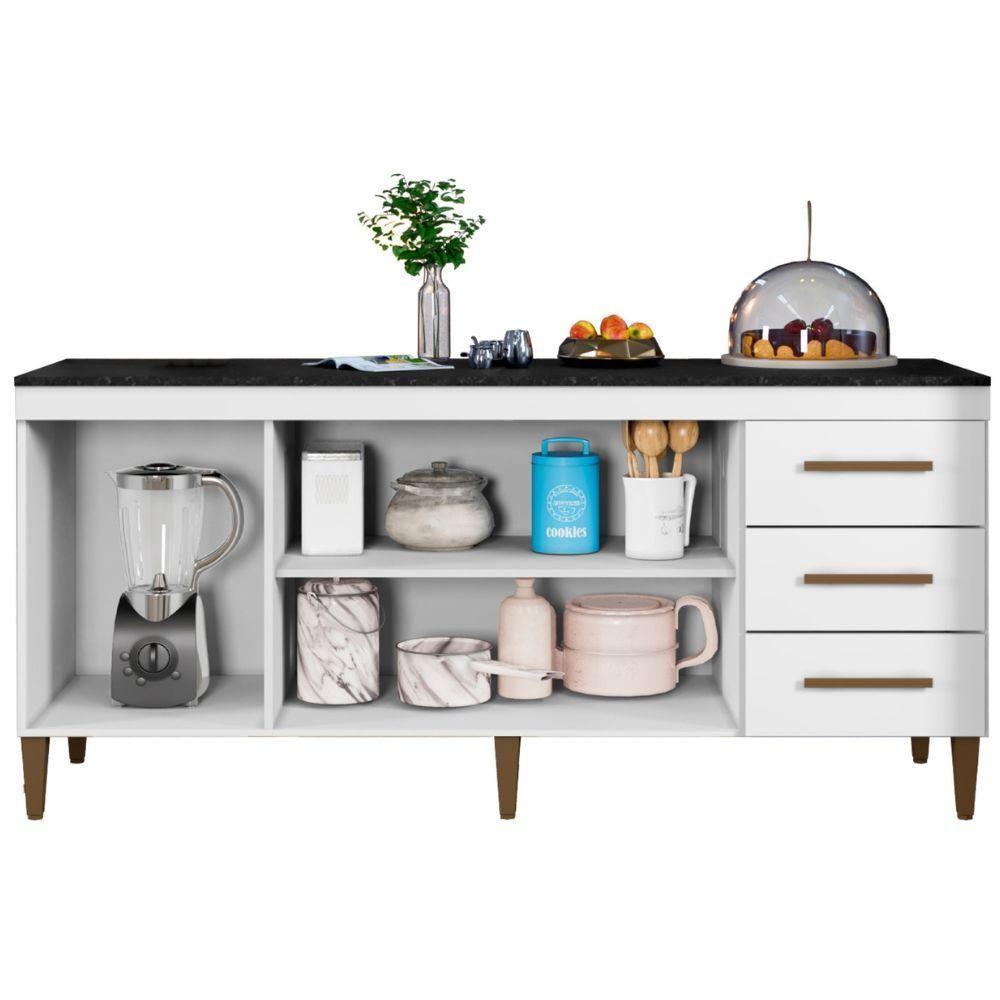 Balcão De Cozinha Atenas 3 Portas 3 Gavetas Branco Kaiki Móveis - 4