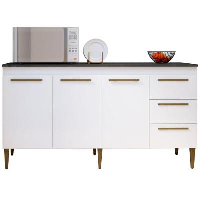 Balcão De Cozinha Atenas 3 Portas 3 Gavetas Branco Kaiki Móveis