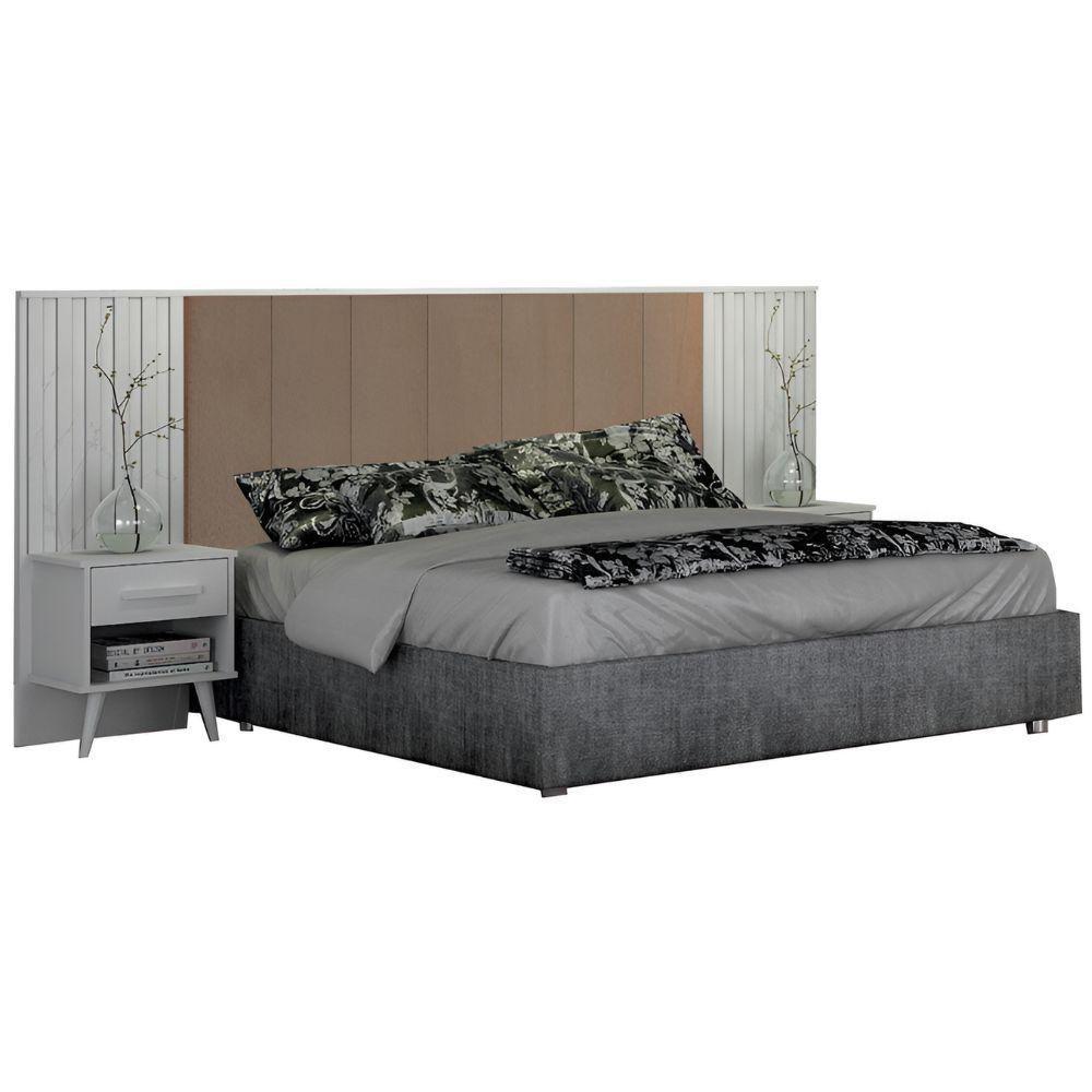 Cabeceira Casal Milano Branco Veludo Camurça Leifer Móveis - 1