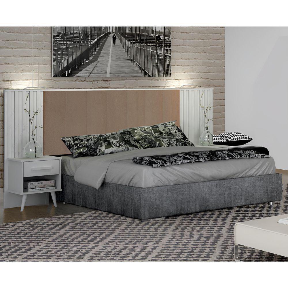 Cabeceira Casal Milano Branco Veludo Camurça Leifer Móveis - 2