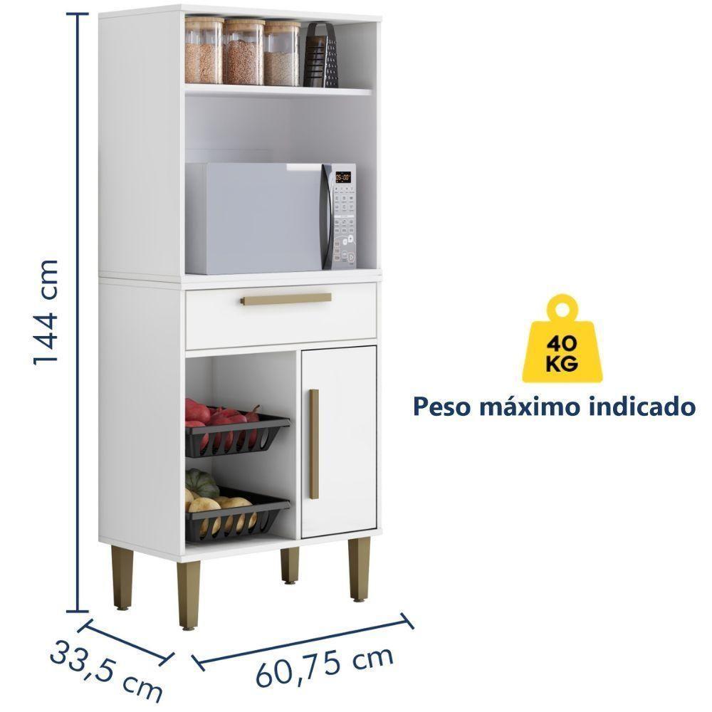 Armário Fruteira Lorena 1 Gaveta Branco Kaiki Móveis - 3
