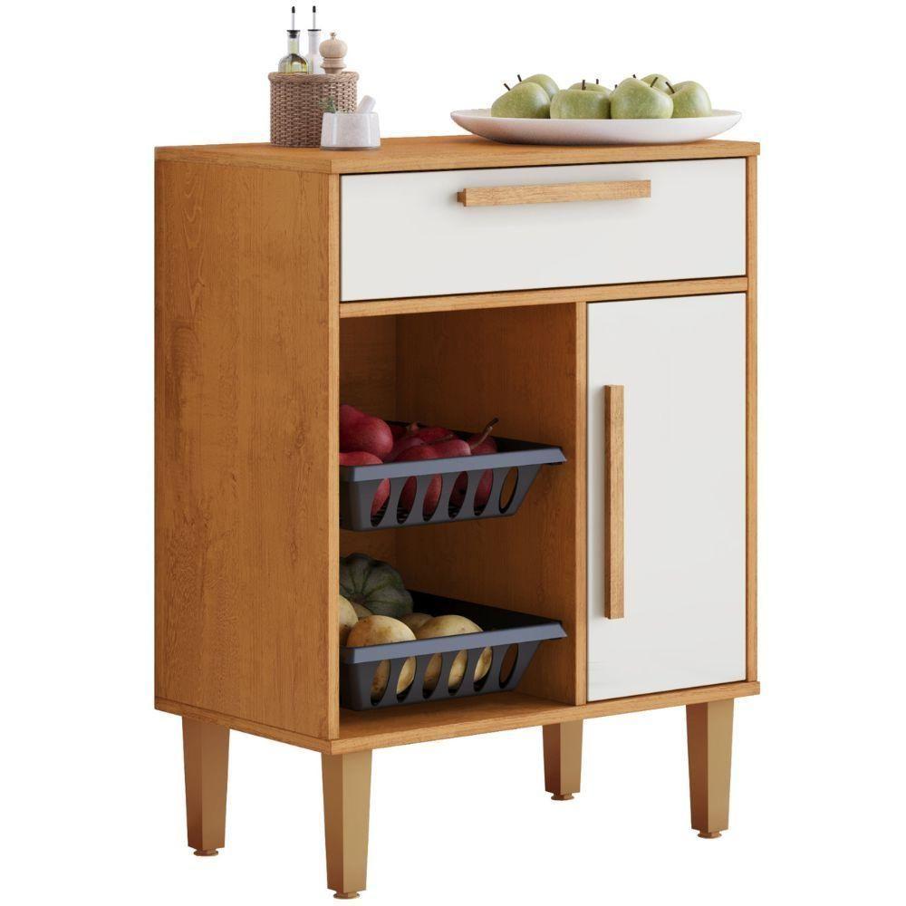 Balcão De Cozinha Com Fruteira Lorena 1 Porta 1 Gaveta Nature Off Kaiki Móveis - 1
