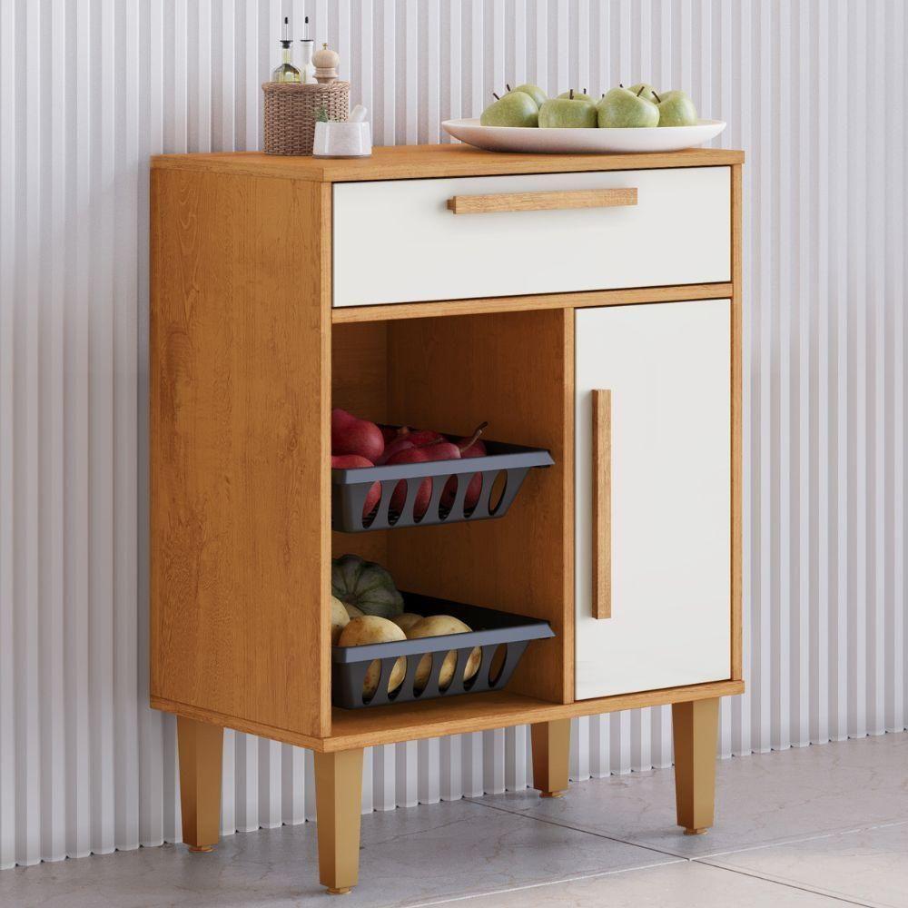 Balcão De Cozinha Com Fruteira Lorena 1 Porta 1 Gaveta Nature Off Kaiki Móveis - 2