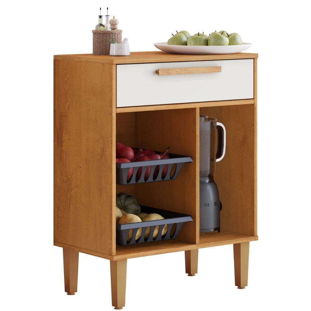 Balcão De Cozinha Com Fruteira Lorena 1 Porta 1 Gaveta Nature Off Kaiki Móveis - 4