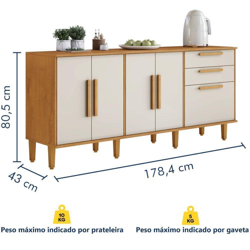 Balcão De Cozinha Lorena 5 Portas 2 Gavetas Nature Off Kaiki Móveis - 3