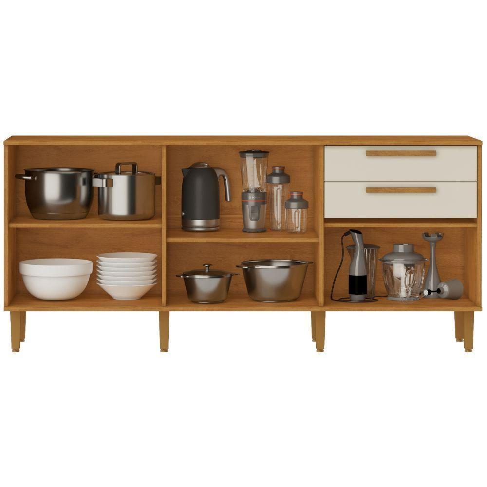 Balcão De Cozinha Lorena 5 Portas 2 Gavetas Nature Off Kaiki Móveis - 4