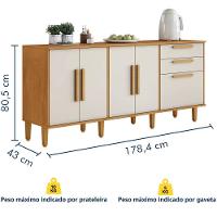 Balcão De Cozinha Lorena 5 Portas 2 Gavetas Nature Off Kaiki Móveis - 3