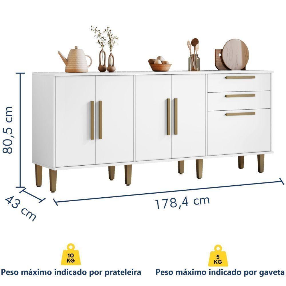 Balcão De Cozinha Lorena 5 Portas 2 Gavetas Branco Kaiki Móveis - 3