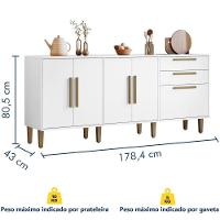 Balcão De Cozinha Lorena 5 Portas 2 Gavetas Branco Kaiki Móveis - 3