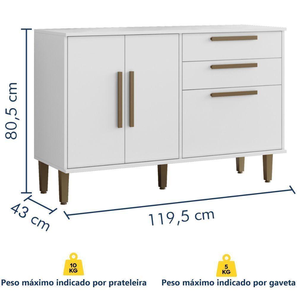 Balcão De Cozinha Lorena 3 Portas 2 Gavetas Branco Kaiki Móveis - 3