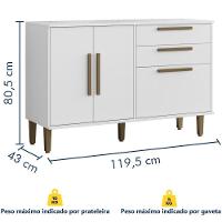 Balcão De Cozinha Lorena 3 Portas 2 Gavetas Branco Kaiki Móveis - 3