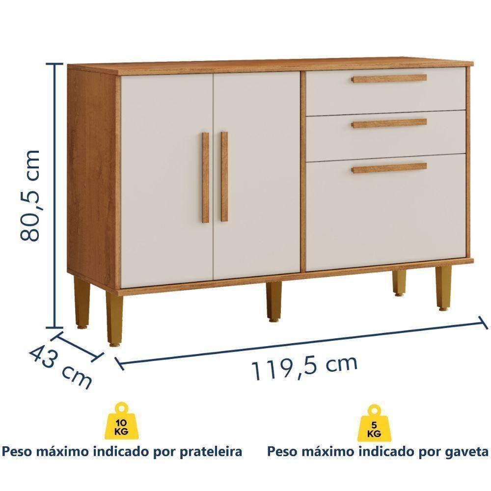Balcão De Cozinha Lorena 3 Portas 2 Gavetas Nature Off Kaiki Móveis - 3