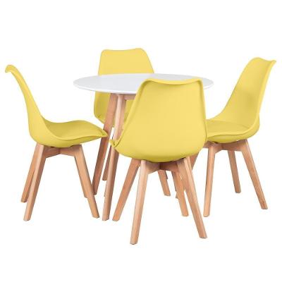 Mesa 80cm Branco + 4 Cadeiras Amarelo