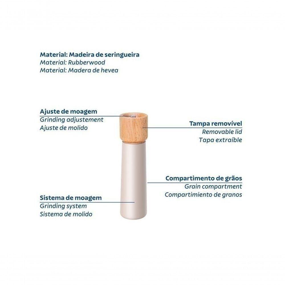 Moedor Tramontina De Sal E Pimenta Realce 13,7cm Cinza Em Madeira Seringueira - 3