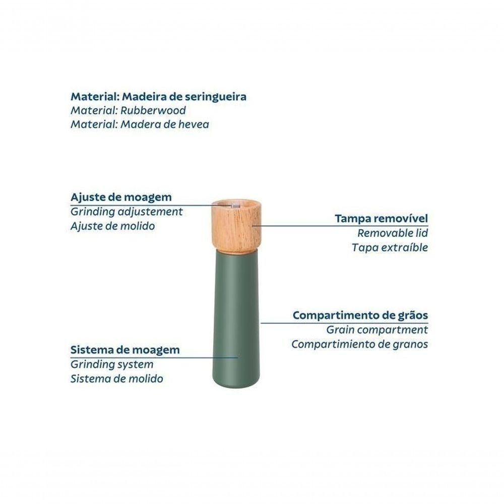 Moedor De Sal E Pimenta Tramontina Realce 20,5cm Verde Em Madeira Seringueira - 3