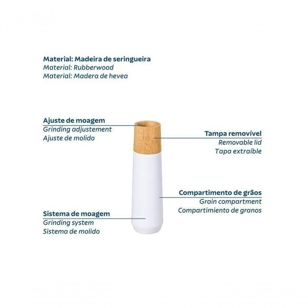 Moedor Tramontina De Sal E Pimenta Realce 12,7cm Branco Em Madeira Seringueira - 3