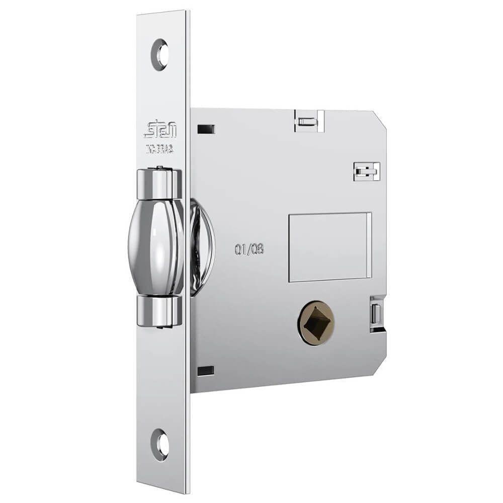 Fechadura Nice 1025 Com Trinco Rolete E Roseta Quadrada Cromado Para Banheiro - 14262 - Stam - 1