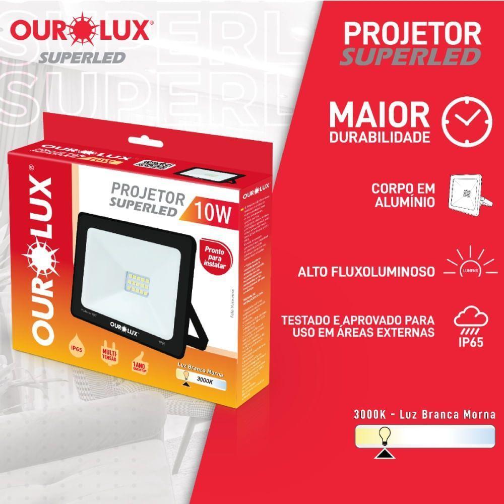 Projetor Led Slim 10w Preto 3000k - Ourolux Refletor Led Slim 3000k 10w Preto Bivolt - 2