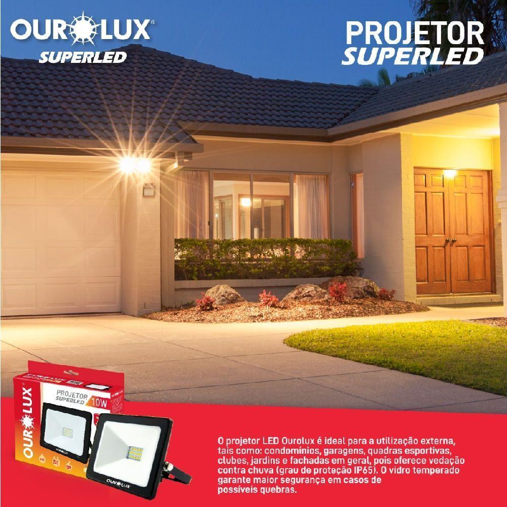 Projetor Led Slim 10w Preto 3000k - Ourolux Refletor Led Slim 3000k 10w Preto Bivolt - 3