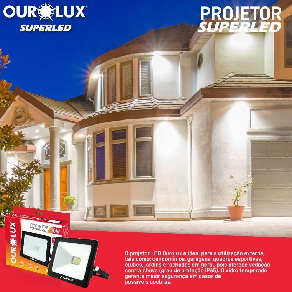 Projetor Led Slim 10w Preto 3000k - Ourolux Refletor Led Slim 3000k 10w Preto Bivolt - 4