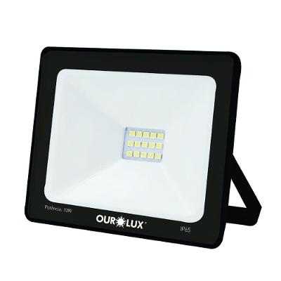 Projetor Led Slim 10w Preto 3000k - Ourolux Refletor Led Slim 3000k 10w Preto Bivolt