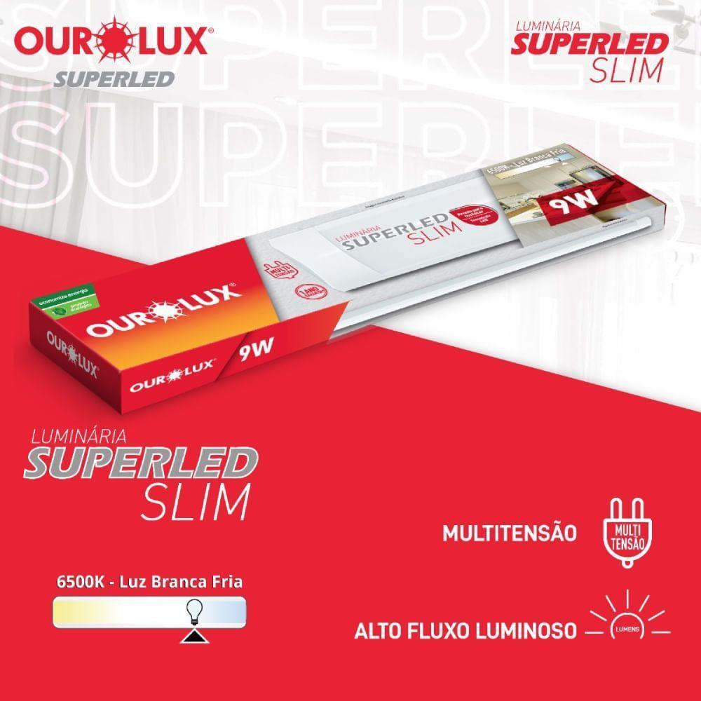 Luminária Superled Slim 30cm 9 Watts 3000k Bivolt - 5898b - Ourolux Luminaria Led Slim 30cm 9w 3000k Bivolt - 4