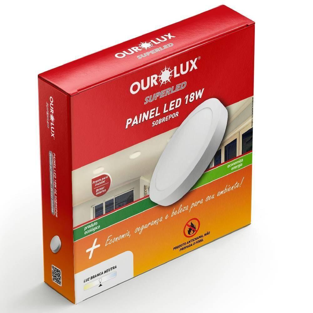 Painel Abs Led Sobrepor 18 Watts Bivolt 4000k Redondo - 02909a - Ourolux - 1
