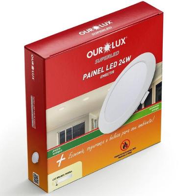 Painel Abs Led Embutir 24 Watts Bivolt 2700k Redondo - 02905b - Ourolux