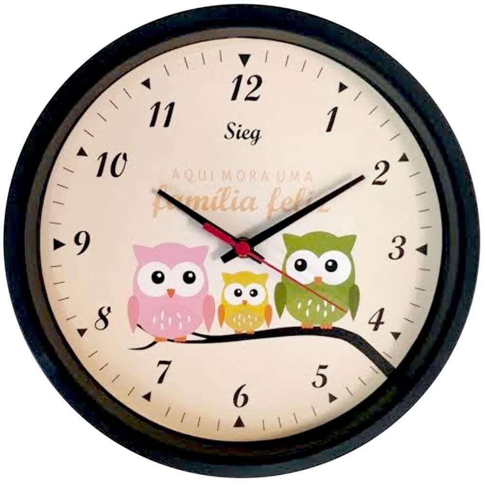 Relógio Redondo Preto Coruja 28cm - 2803-01 - Sieg - 1
