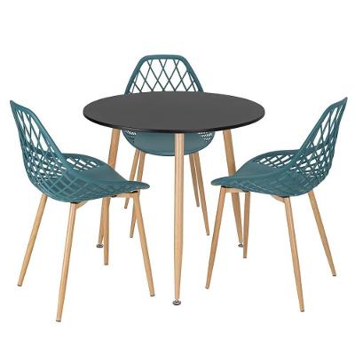 Mesa De Jantar Redonda Preto + 3 Cadeiras Turquesa Turquesa